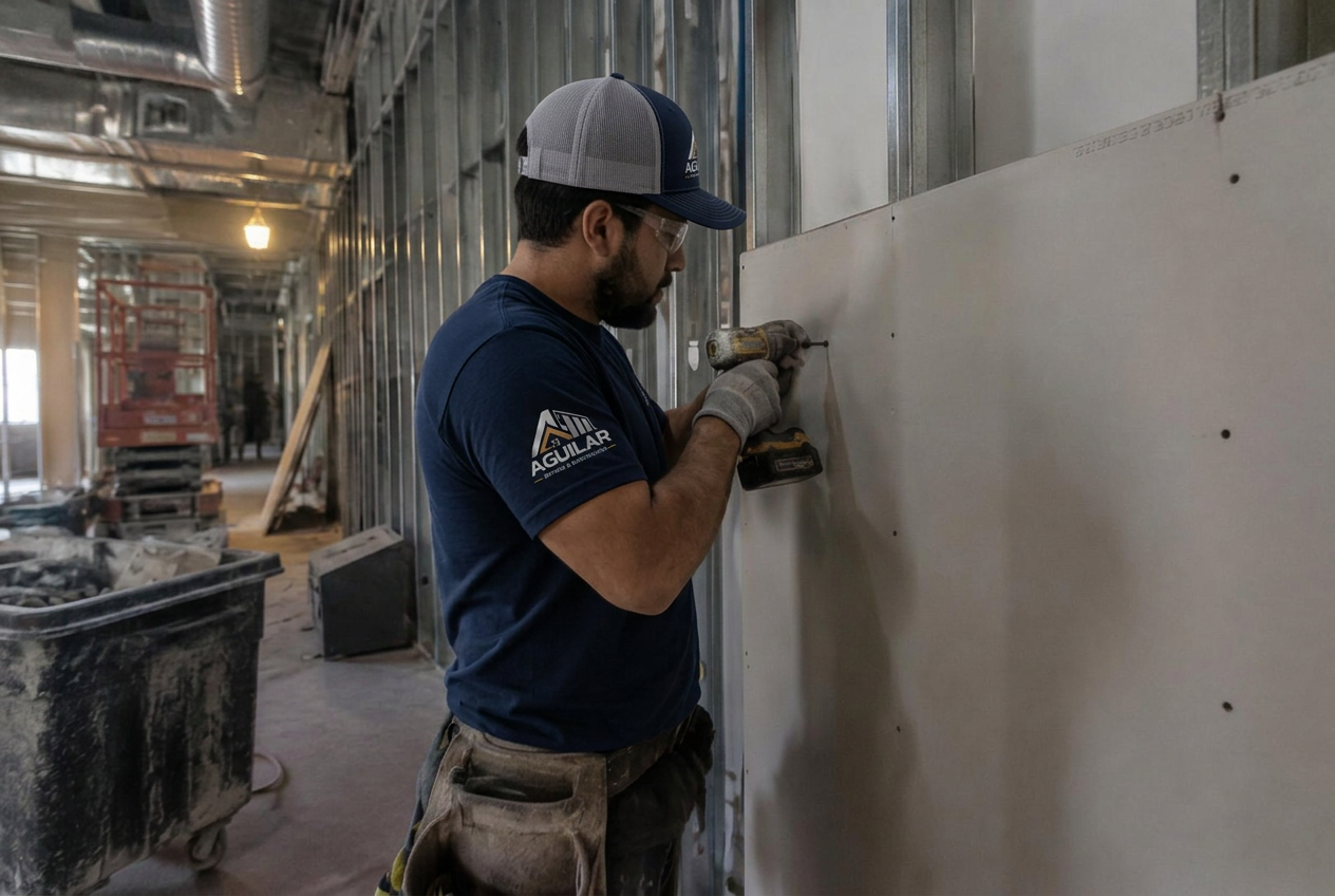 Aguilar crew installing drywall